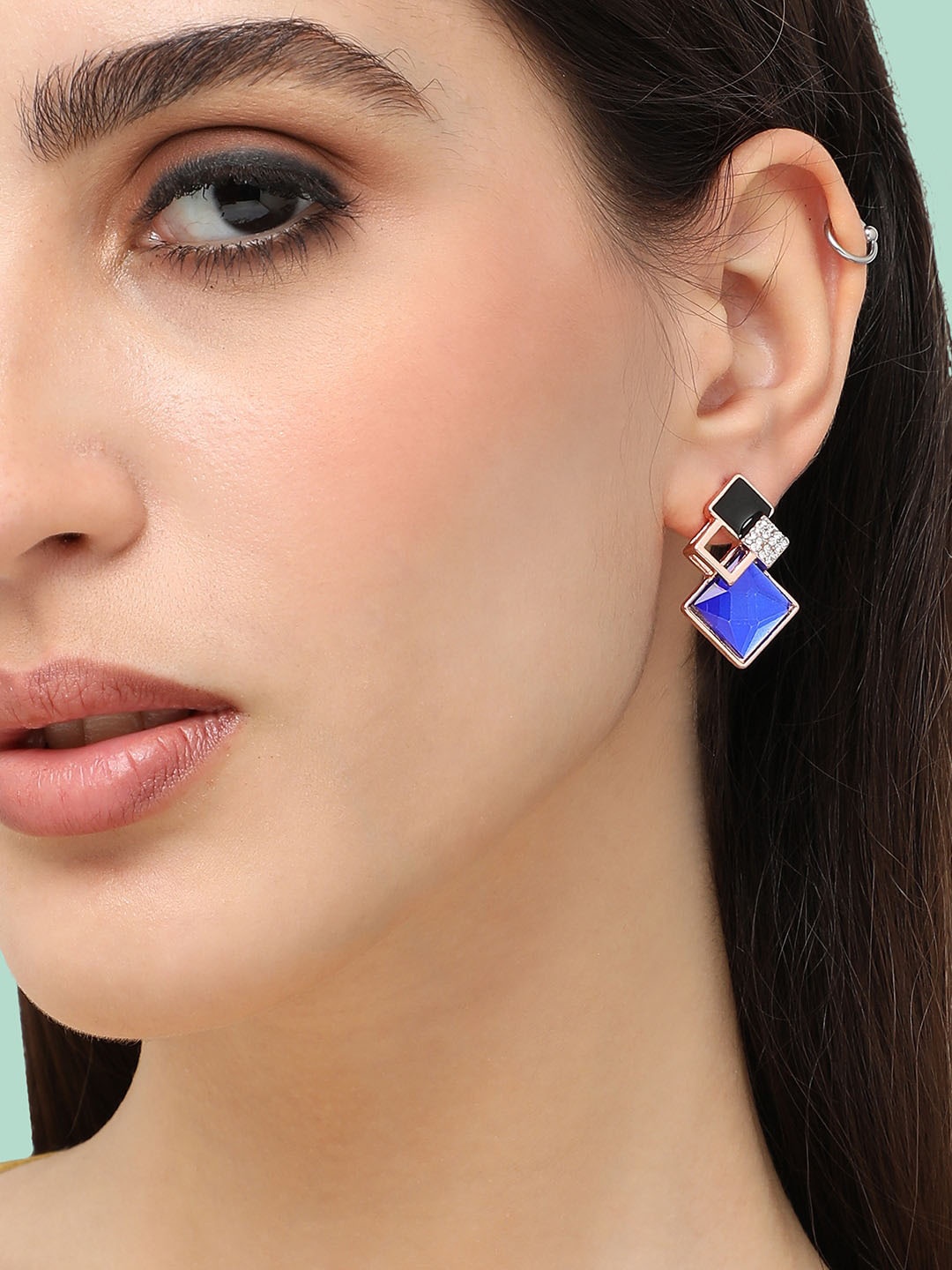 

SOHI Gold-Plated Stone-Studded Geometric Studs Earrings