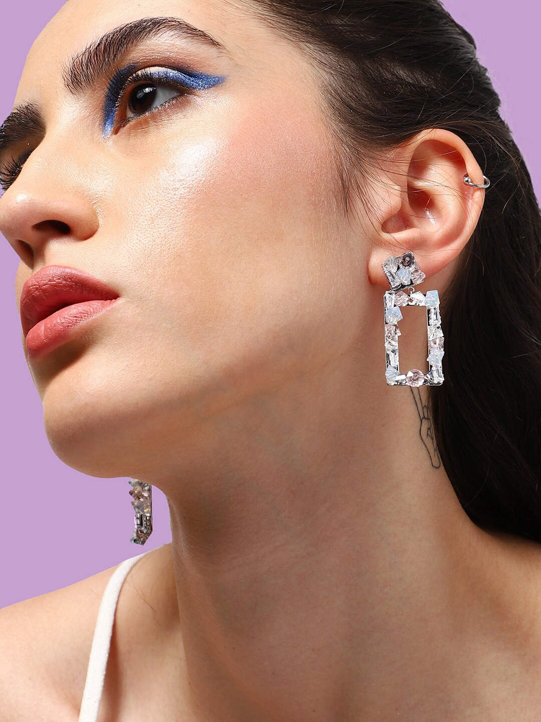 

SOHI Gold-Plated Square Drop Earrings, Silver