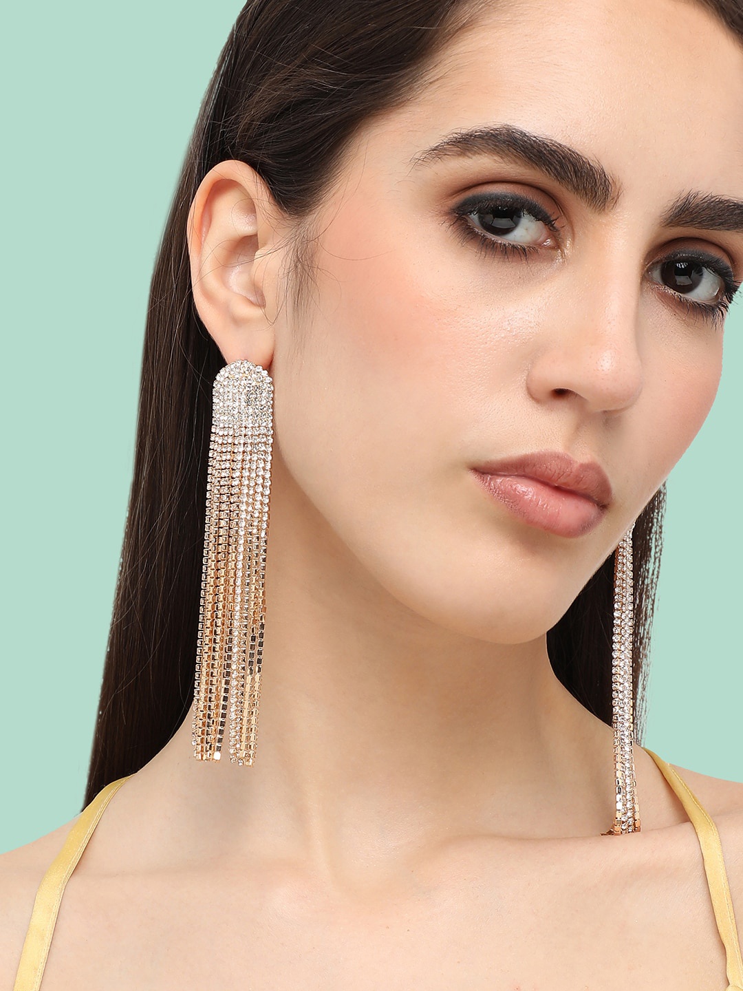 

SOHI Gold Plated Contemporary Tasselled Drop Earrings