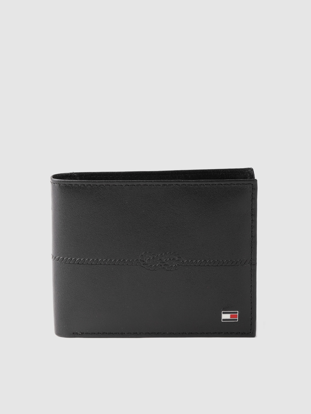 

Tommy Hilfiger Men Black Solid Leather Two Fold Wallet with Knot Textured Detail