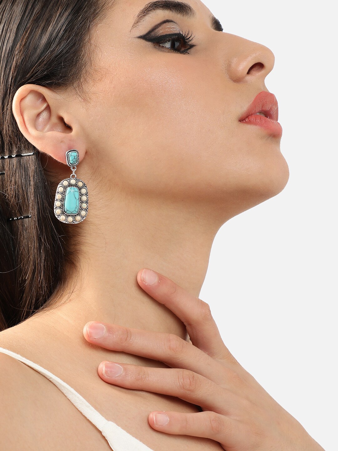 

SOHI Silver-Plated Contemporary Drop Earrings, Blue