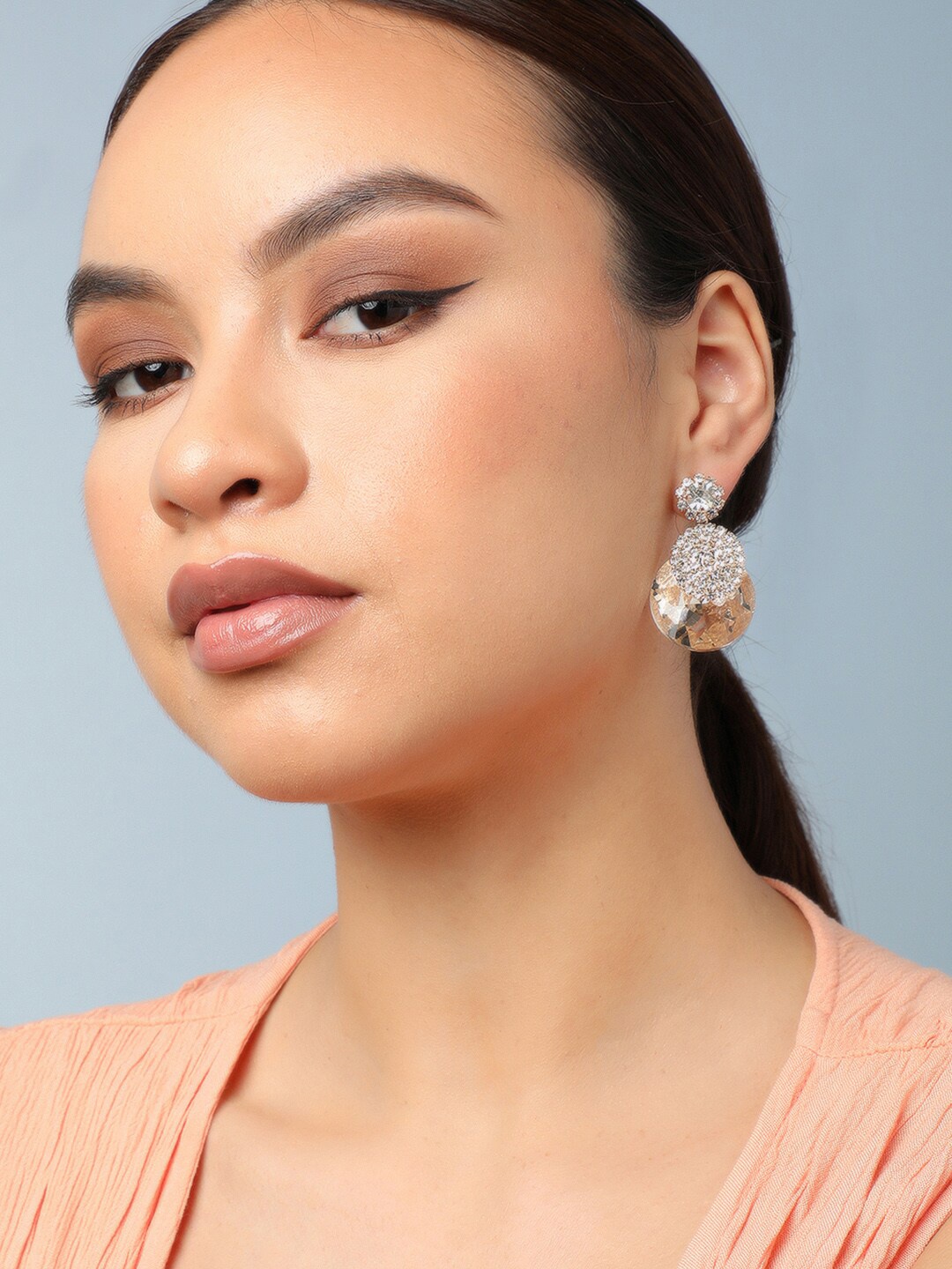

SOHI Gold-Plated Contemporary Drop Earrings, Brown