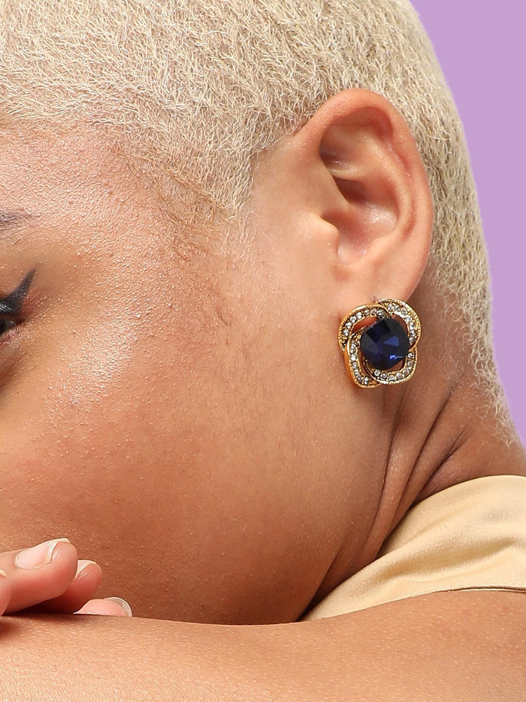 

SOHI Gold Plated Contemporary Studs Earrings, Blue