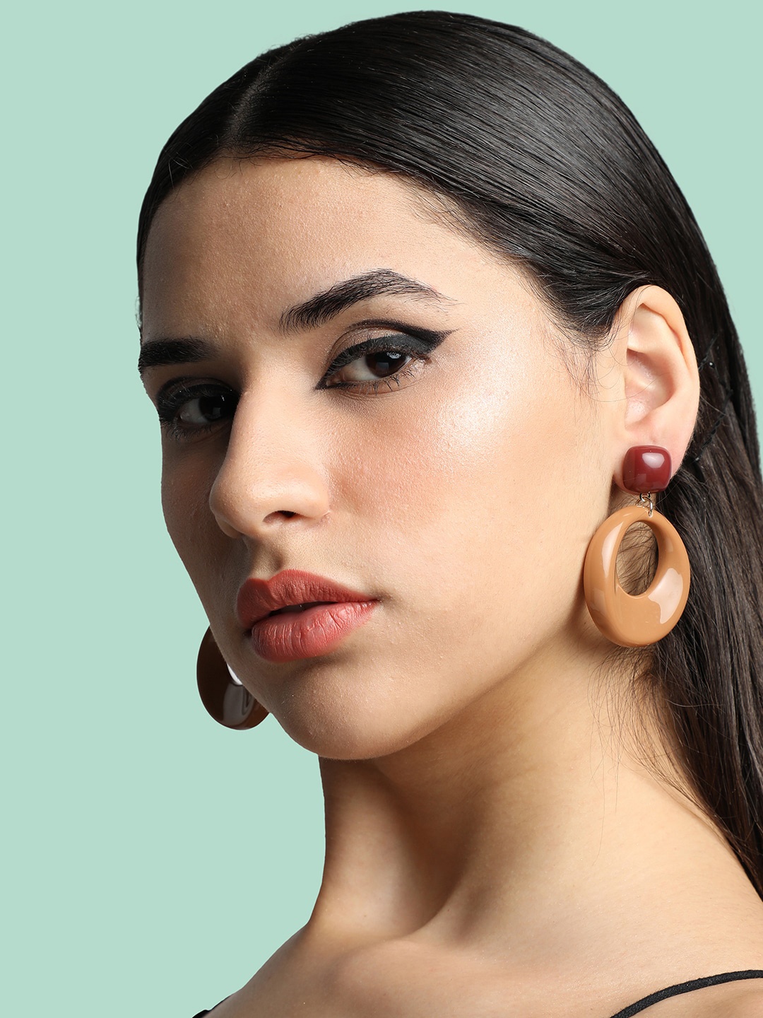 

SOHI Gold Plated Contemporary Drop Earrings, Brown