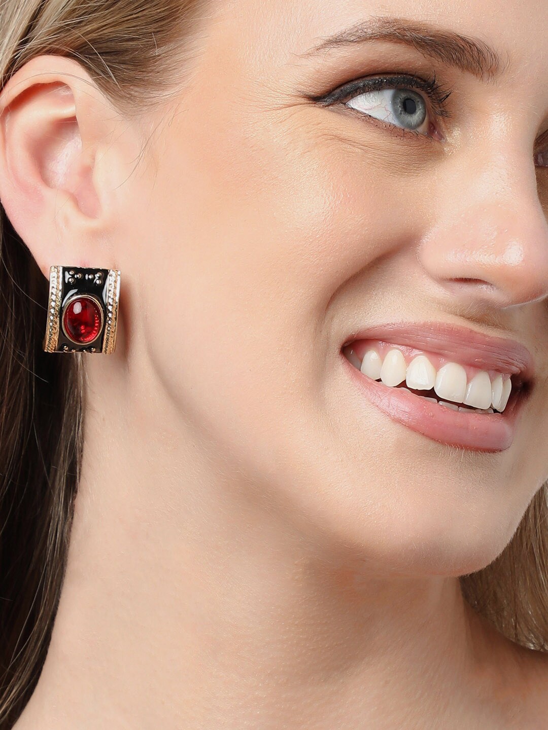 

SOHI Gold Plated Contemporary Studs Earrings, Red