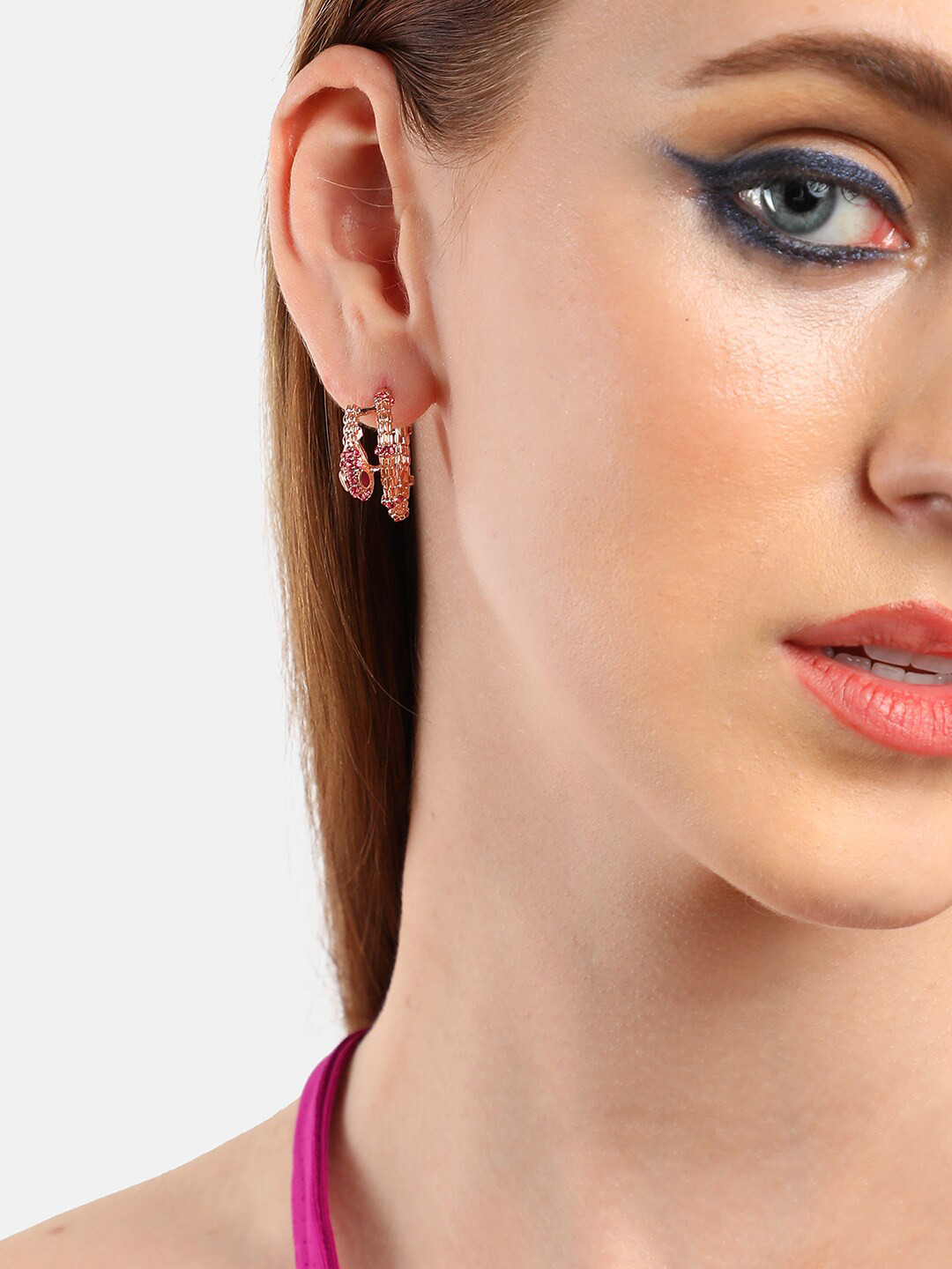 

SOHI Gold Plated Contemporary Hoop Earrings, Pink