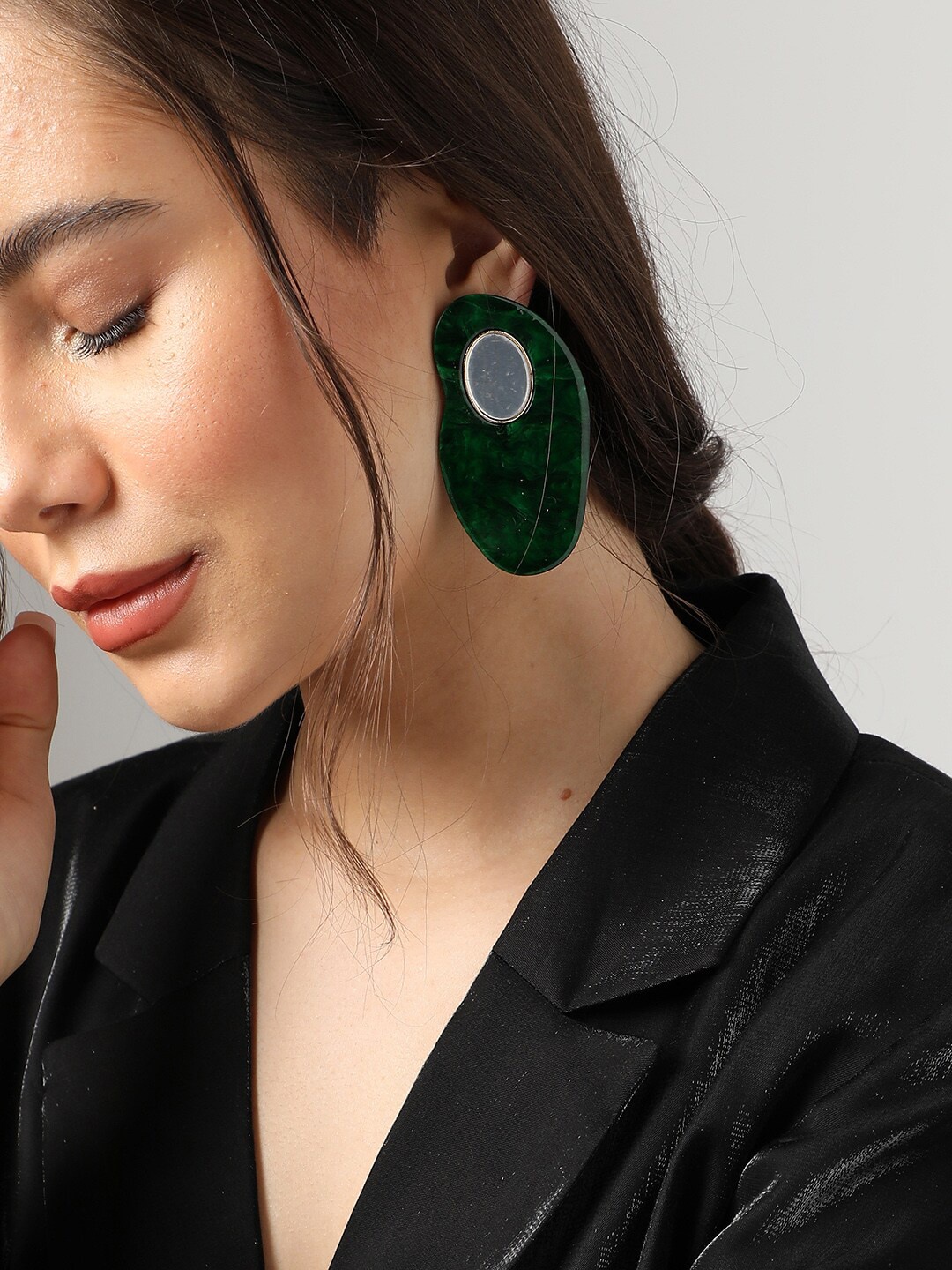 

SOHI Gold-Plated Contemporary Drop Earrings, Green