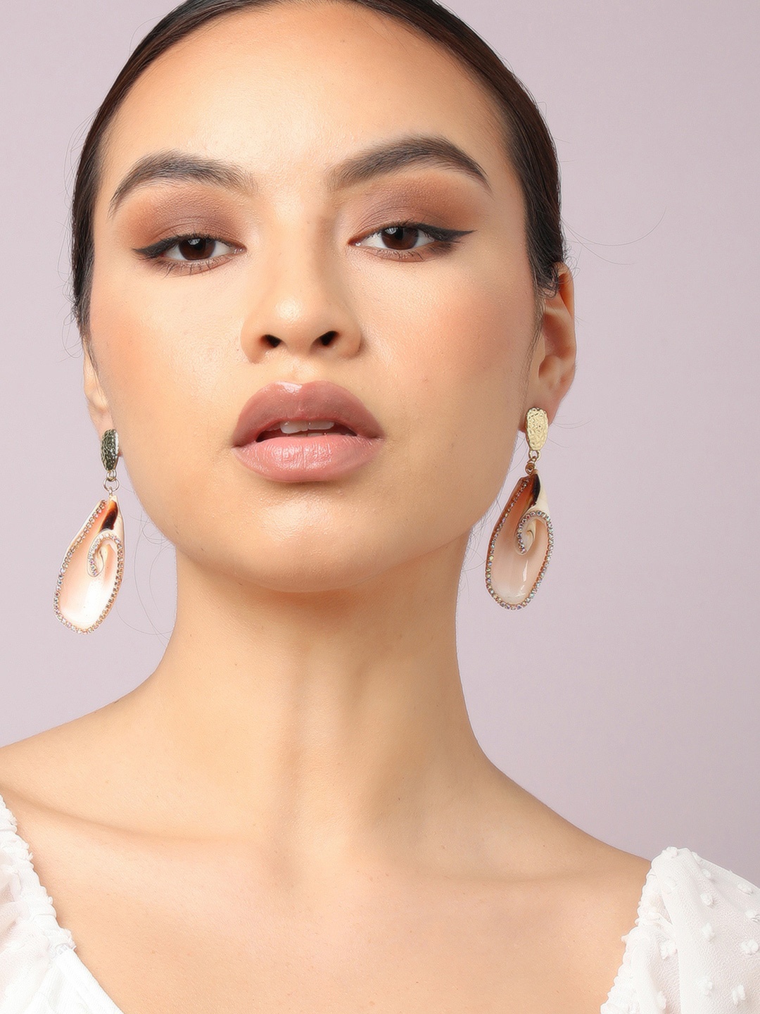

SOHI Gold-Plated Contemporary Drop Earrings, Peach