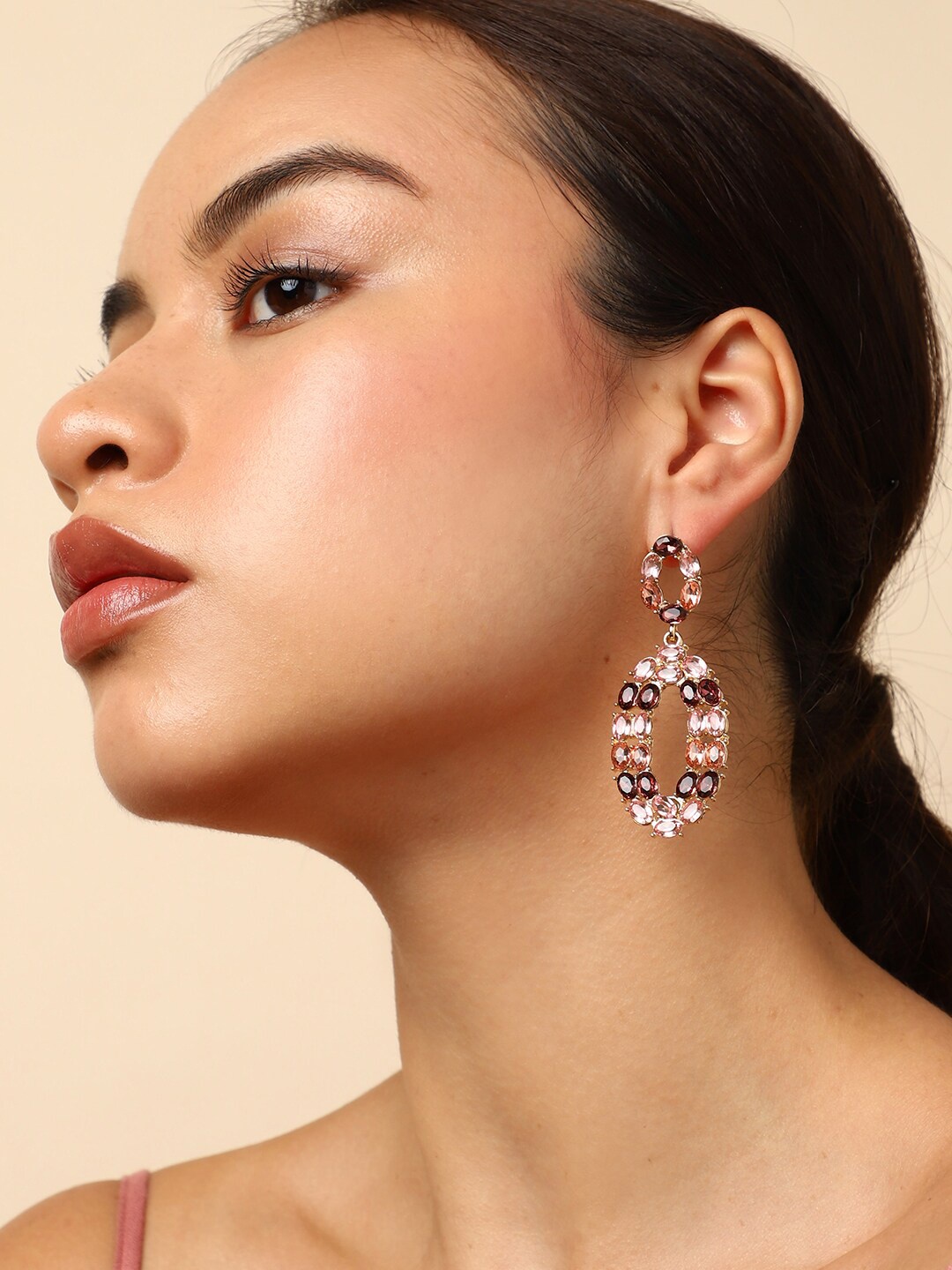 

SOHI Gold-Plated Contemporary Drop Earrings, Maroon