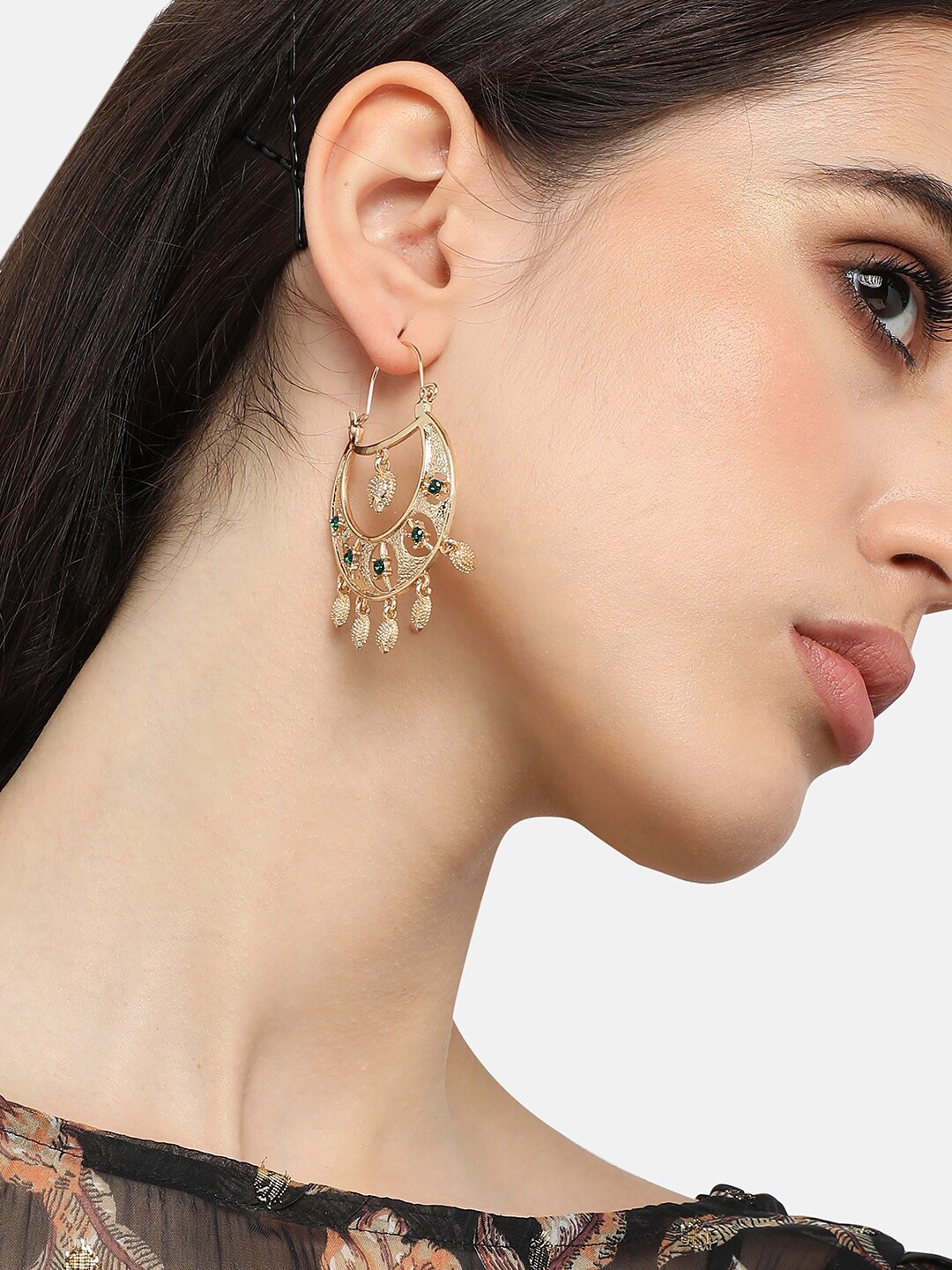 

SOHI Gold-Plated Contemporary Chandbalis Earrings