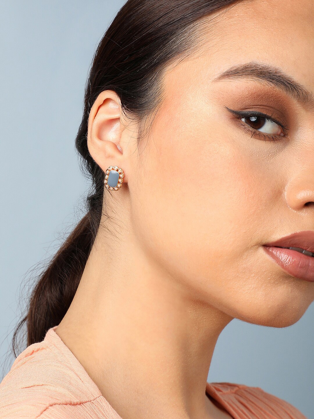 

SOHI Gold-Plated Contemporary Studs Earrings, Blue