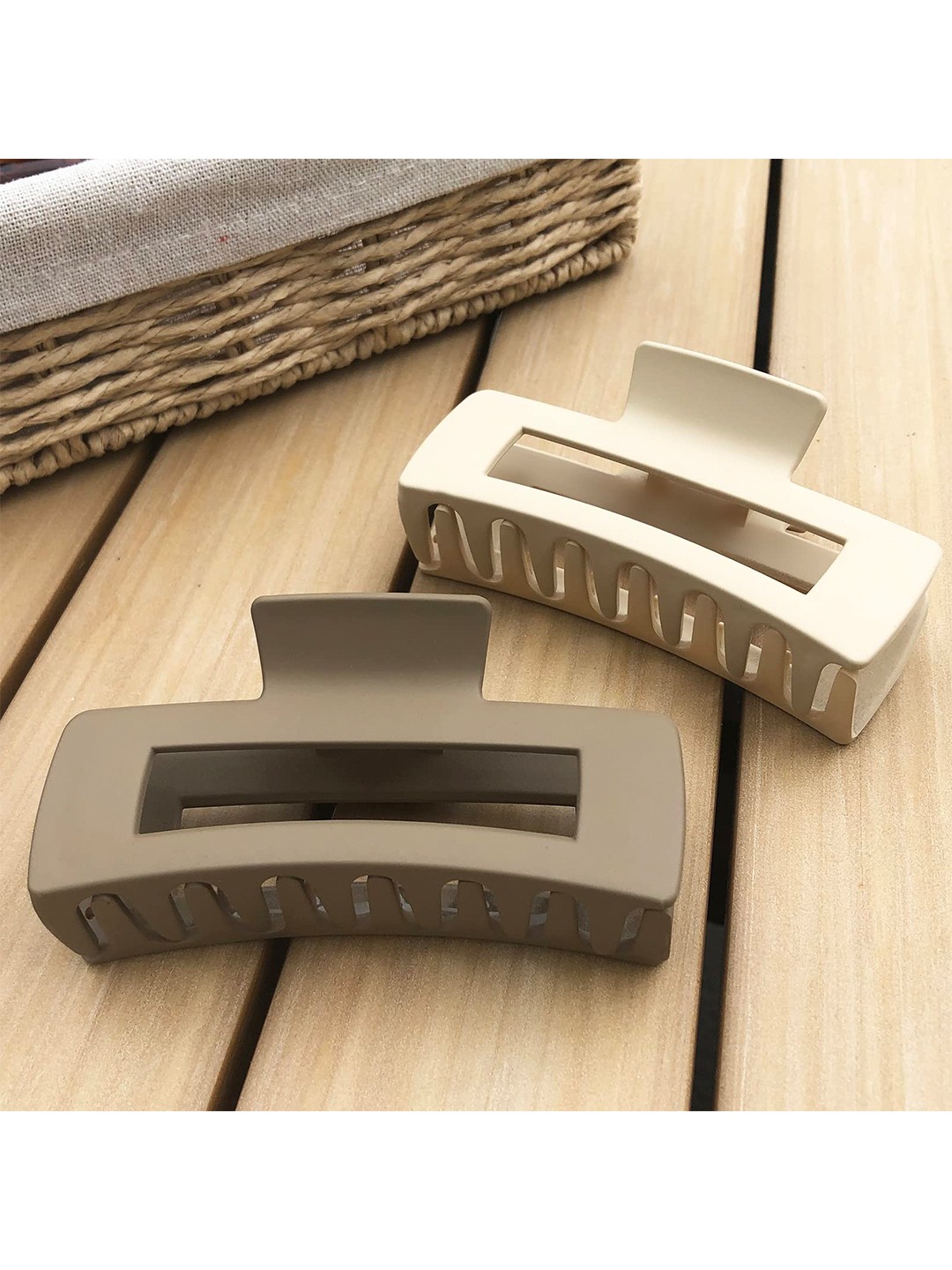 

Krelin Women Set of 3 Matte Rectangular Hair Claw Clip, Beige