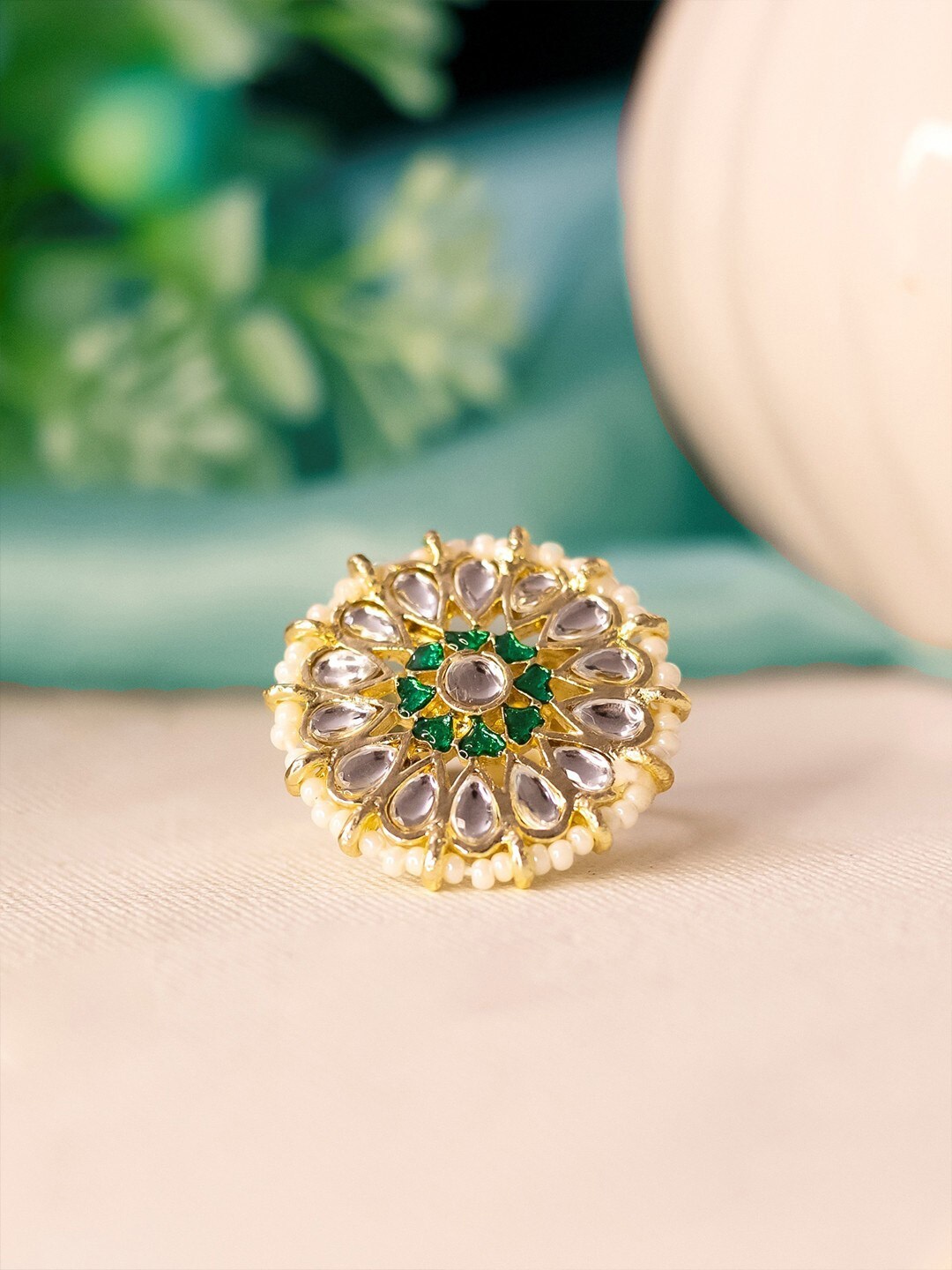 

Ishhaara Gold Plated Kundan Studded Finger Ring