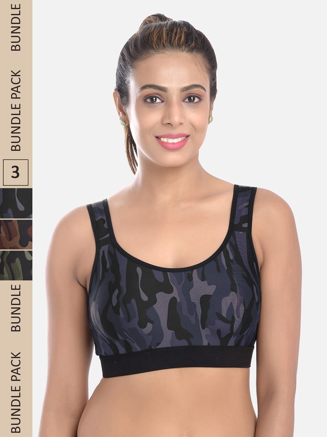 

FIMS Pack Of 3 Printed Full Coverage Sports Bra, Blue