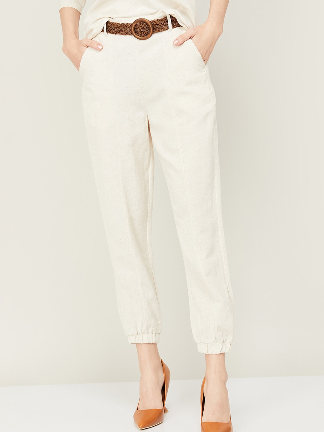 

CODE by Lifestyle Women Cropped Joggers Trousers, Beige