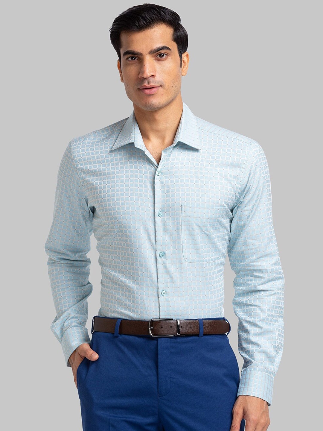 

Raymond Contemporary Fit Checked Pure Cotton Formal Shirt, Blue