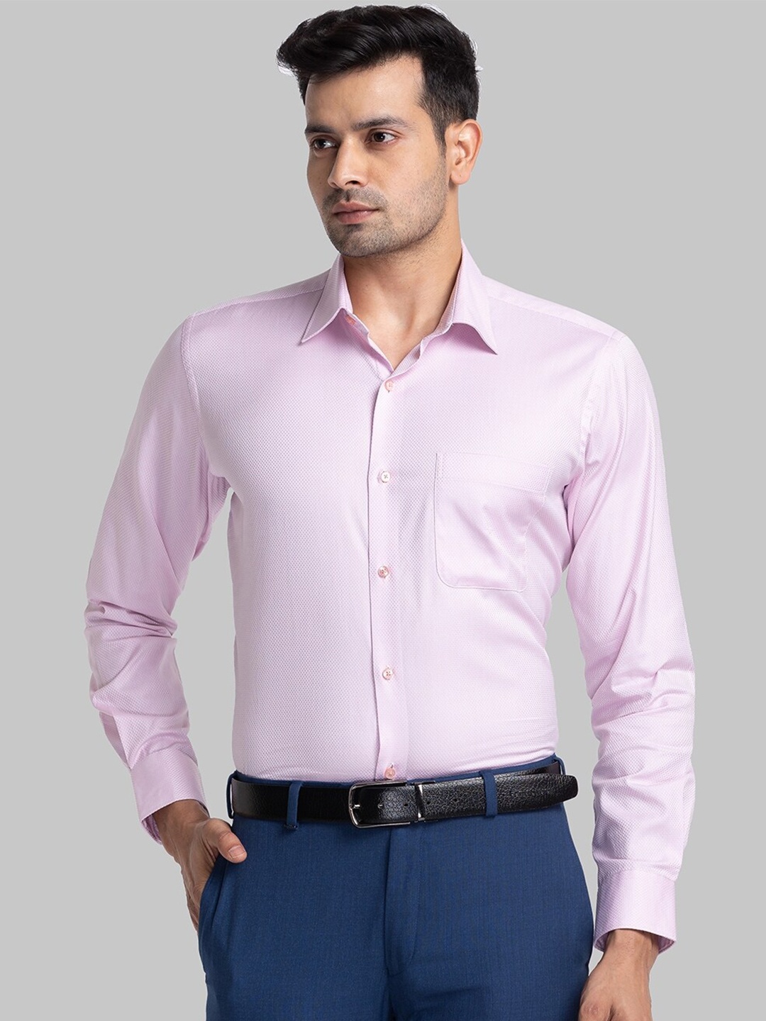 

Raymond Contemporary Fit Self Design Pure Cotton Formal Shirts, Pink