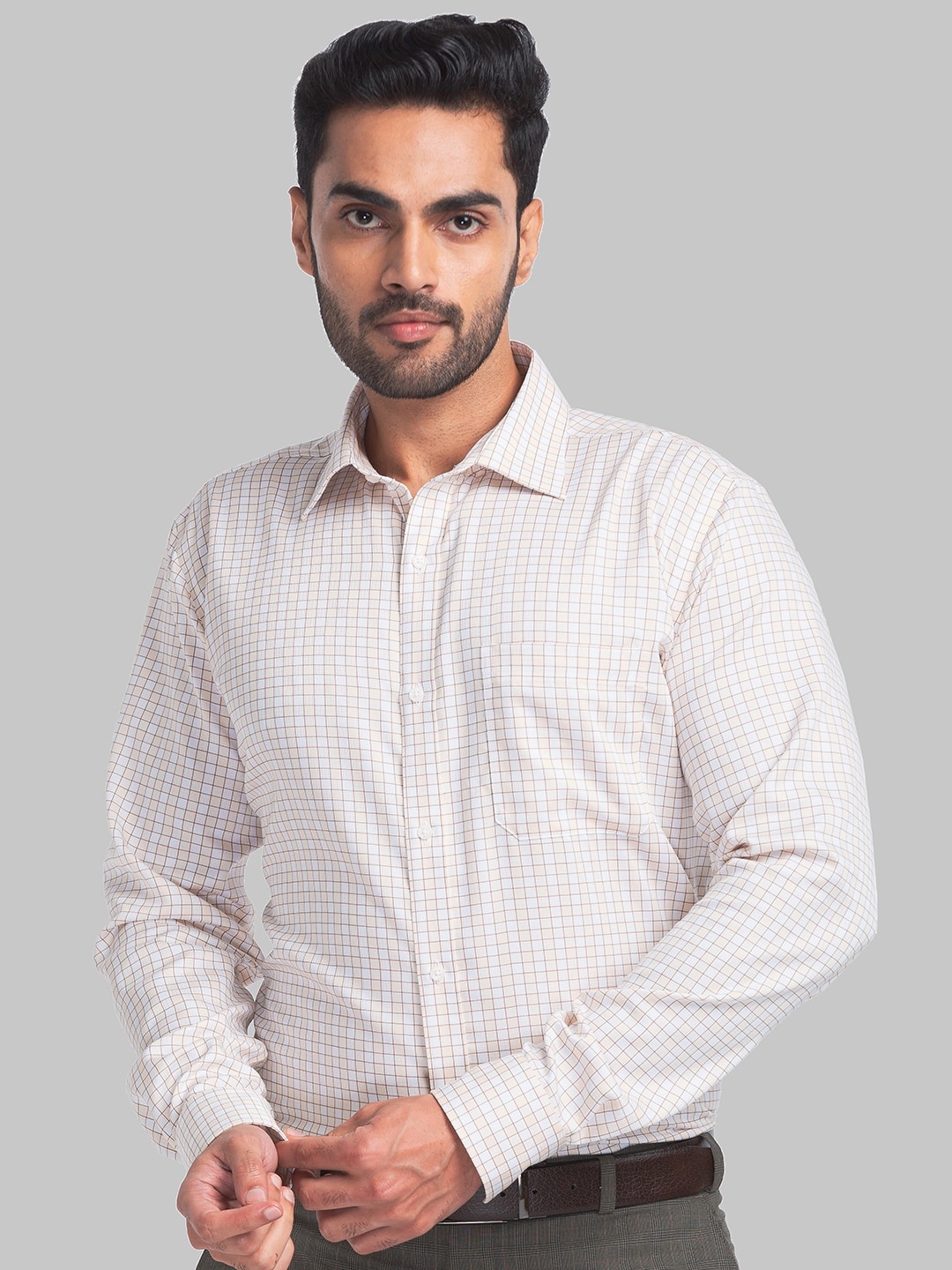 

Raymond Men Checked Pure Cotton Formal Shirts, White