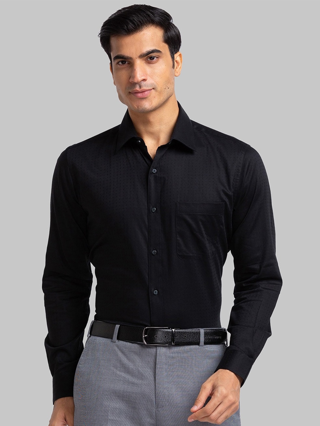 

Raymond Slim Fit Self Design Formal Shirt, Black