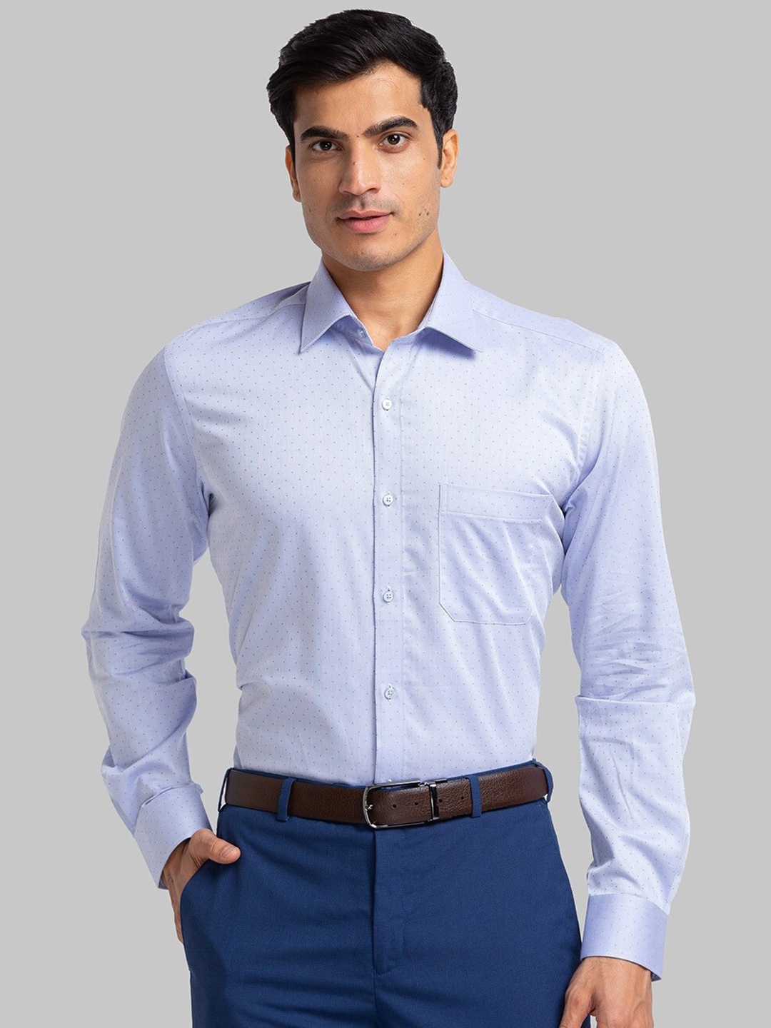 

Raymond Contemporary Fit Micro Detsy Printed Pure Cotton Formal Shirt, Blue