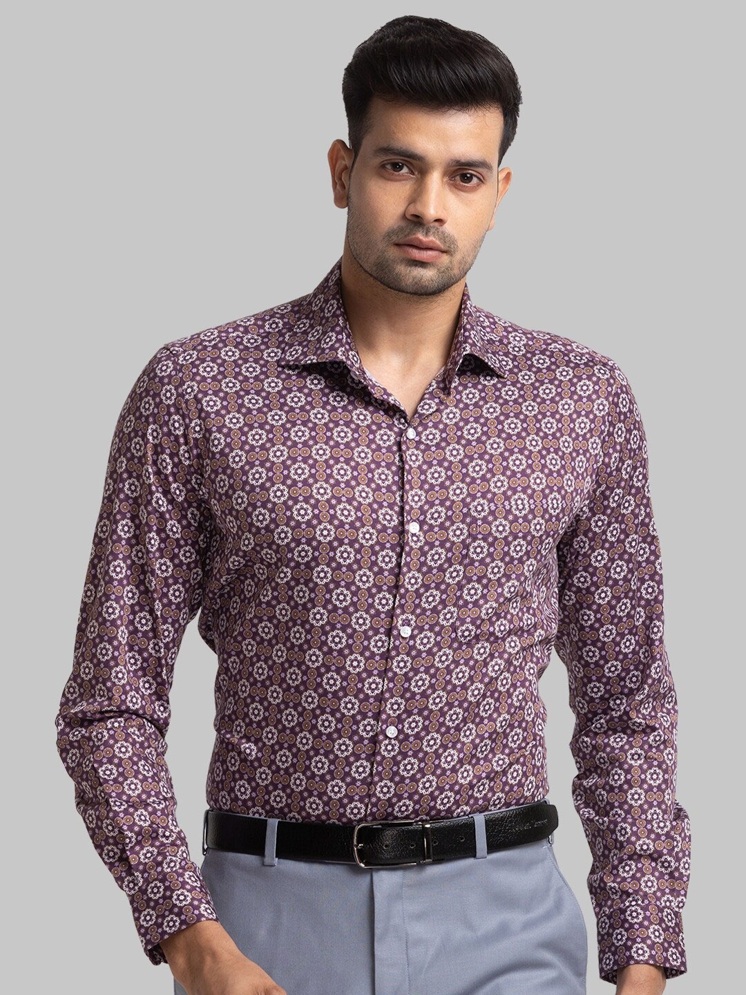 

Raymond Printed Relaxed Floral Organic Cotton Opaque Formal Shirt, Violet