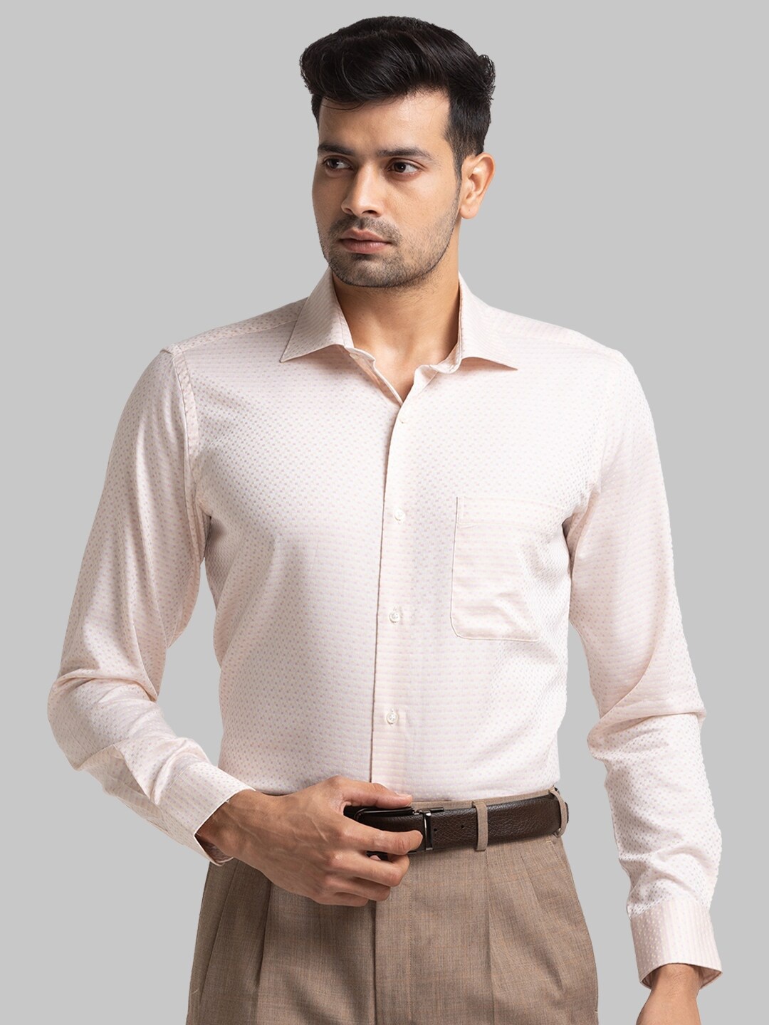 

Raymond Self Design Long Sleeves Pure Cotton Formal Shirt, Beige