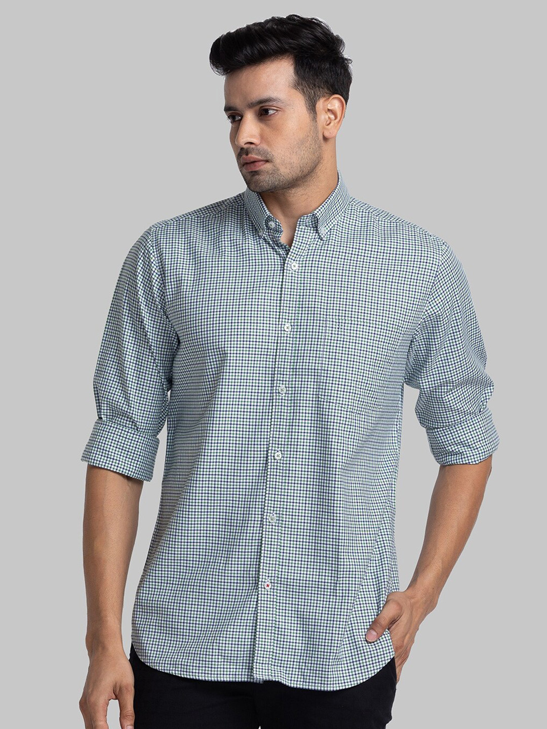 

Raymond Men Checked Contemporary Fit Pure Cotton Casual Shirt, Green