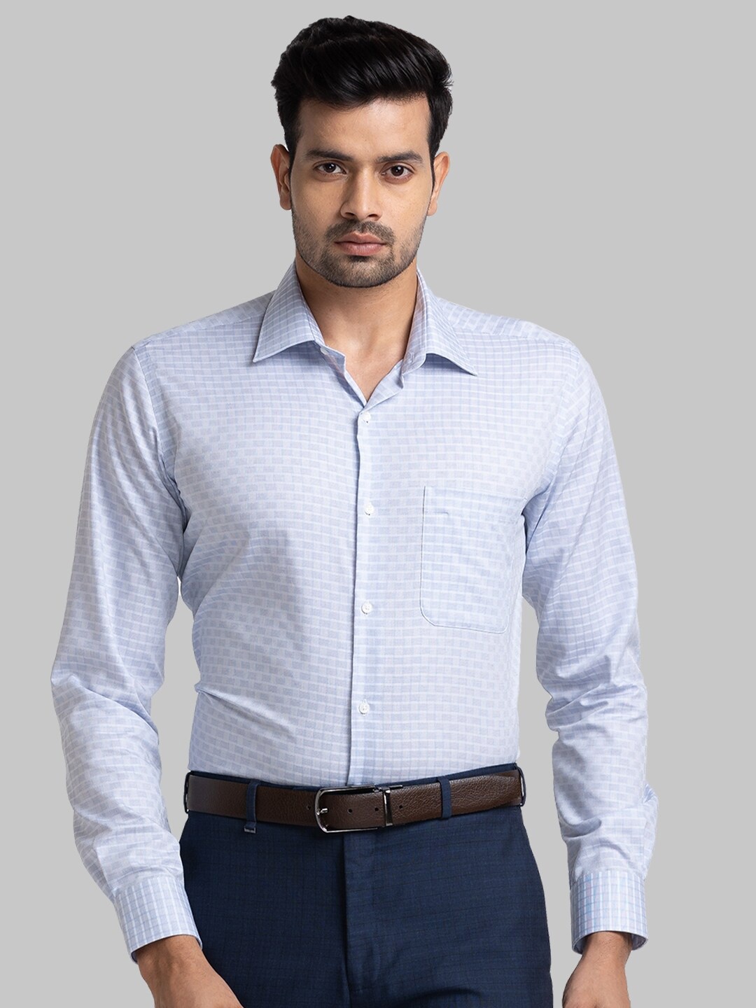 

Raymond Other Checks Checked Spread Collar Organic Cotton Medium Formal Shirt, Blue