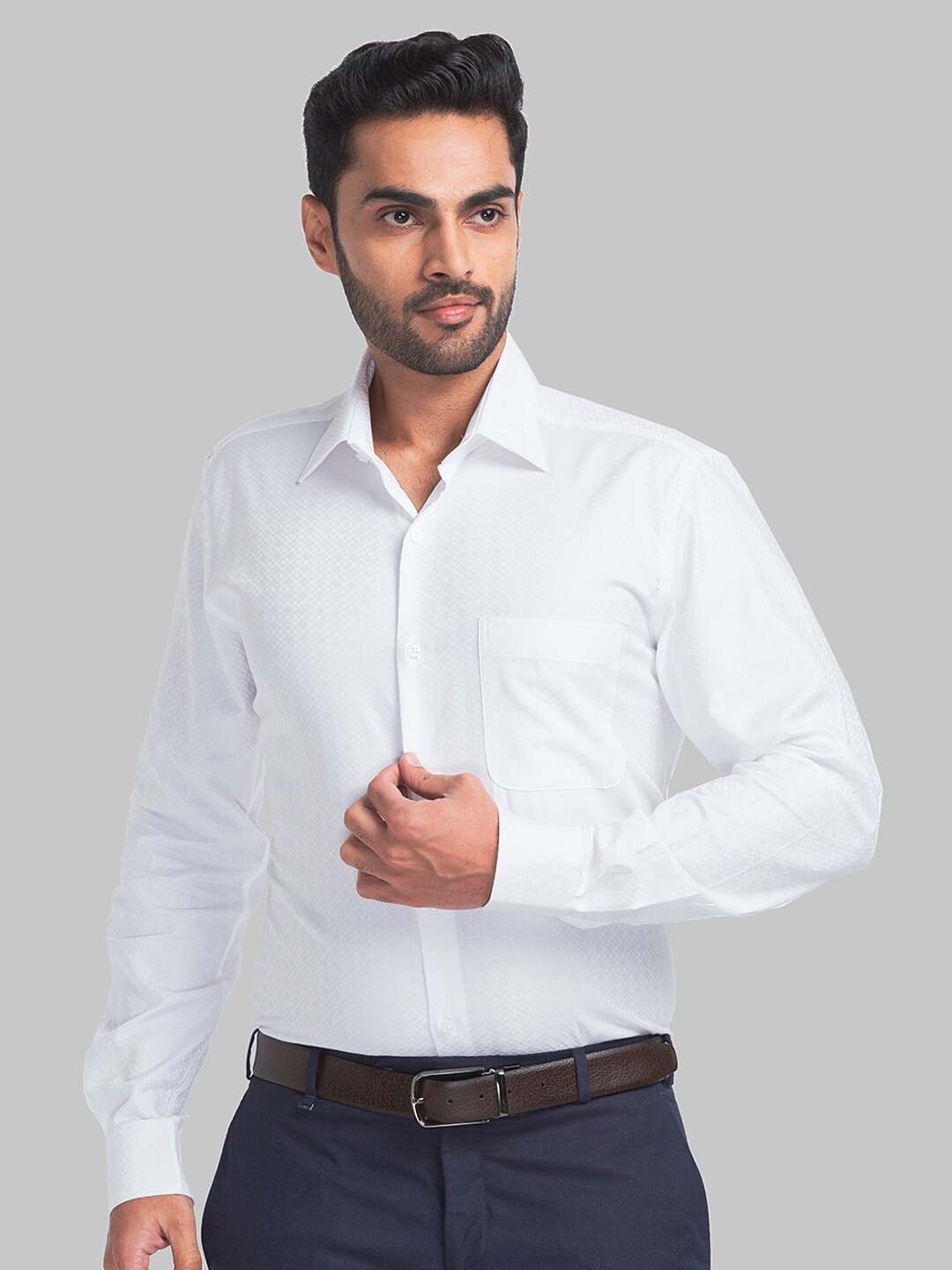 

Raymond Contemporary Fit Self Design Pure Cotton Formal Shirts, White