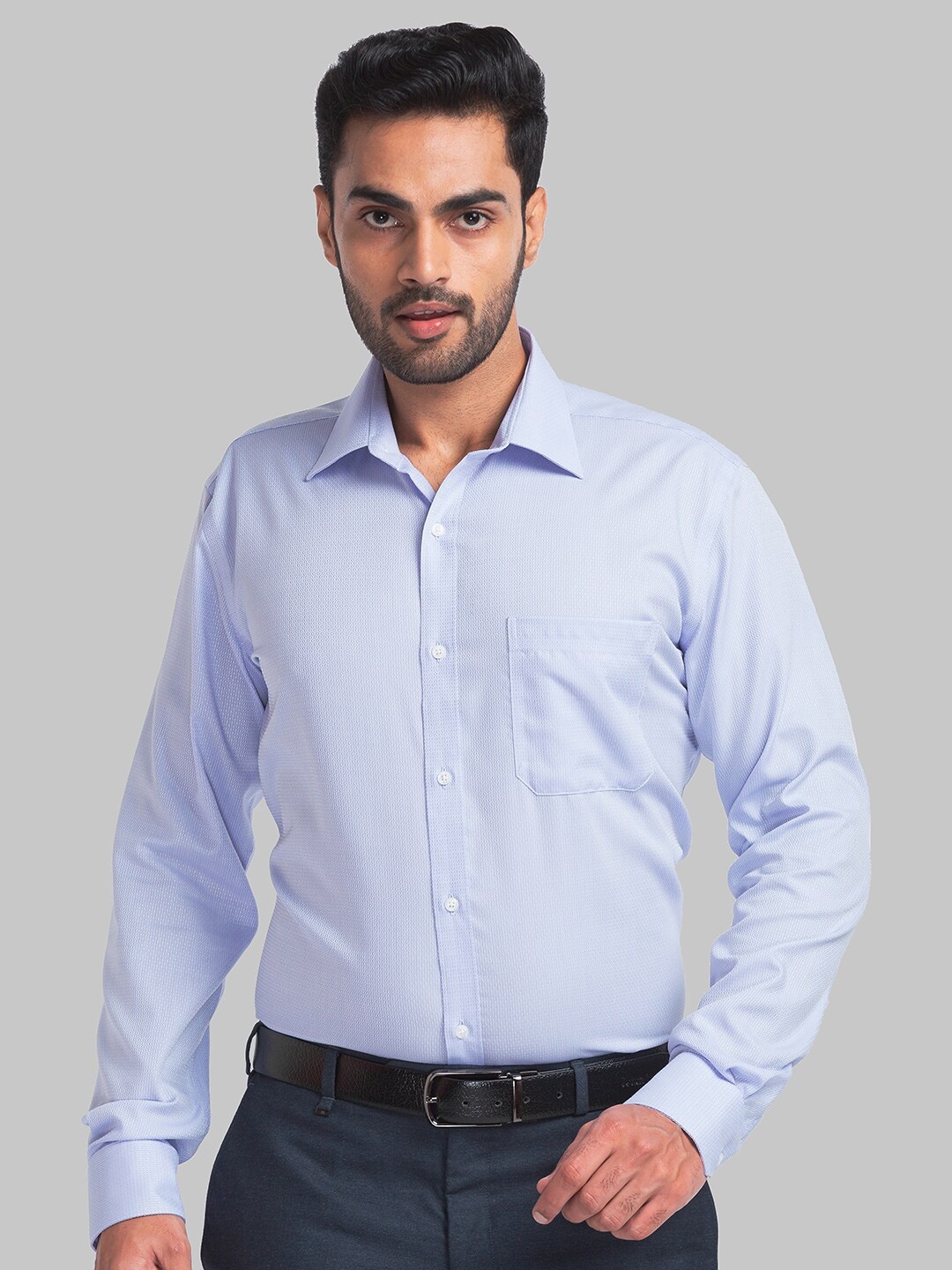 

Raymond Textured Spread Collar Contemporary Fit Organic Cotton Formal Shirts, Blue