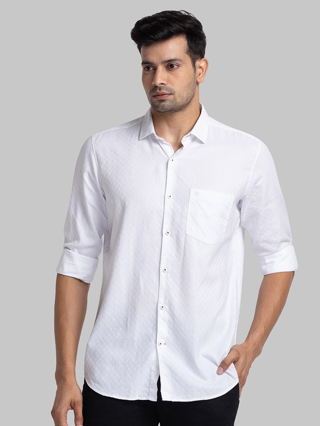 

Raymond Self Design Long Sleeves Pure Cotton Casual Shirt, White