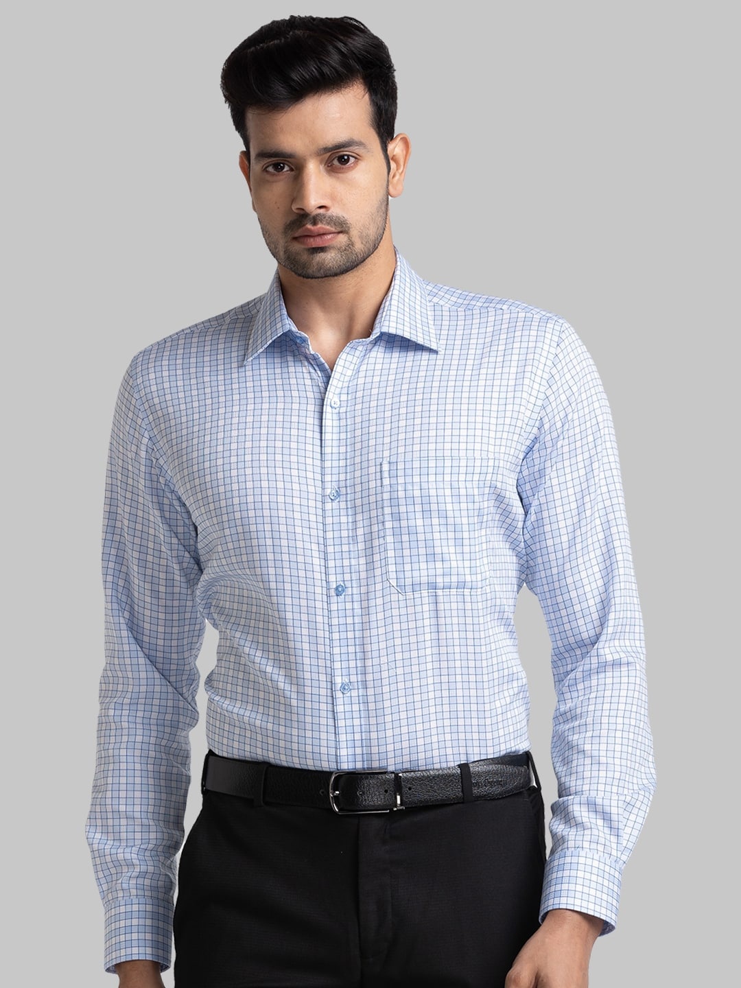 

Raymond Checked Long Sleeves Pure Cotton Formal Shirt, Blue