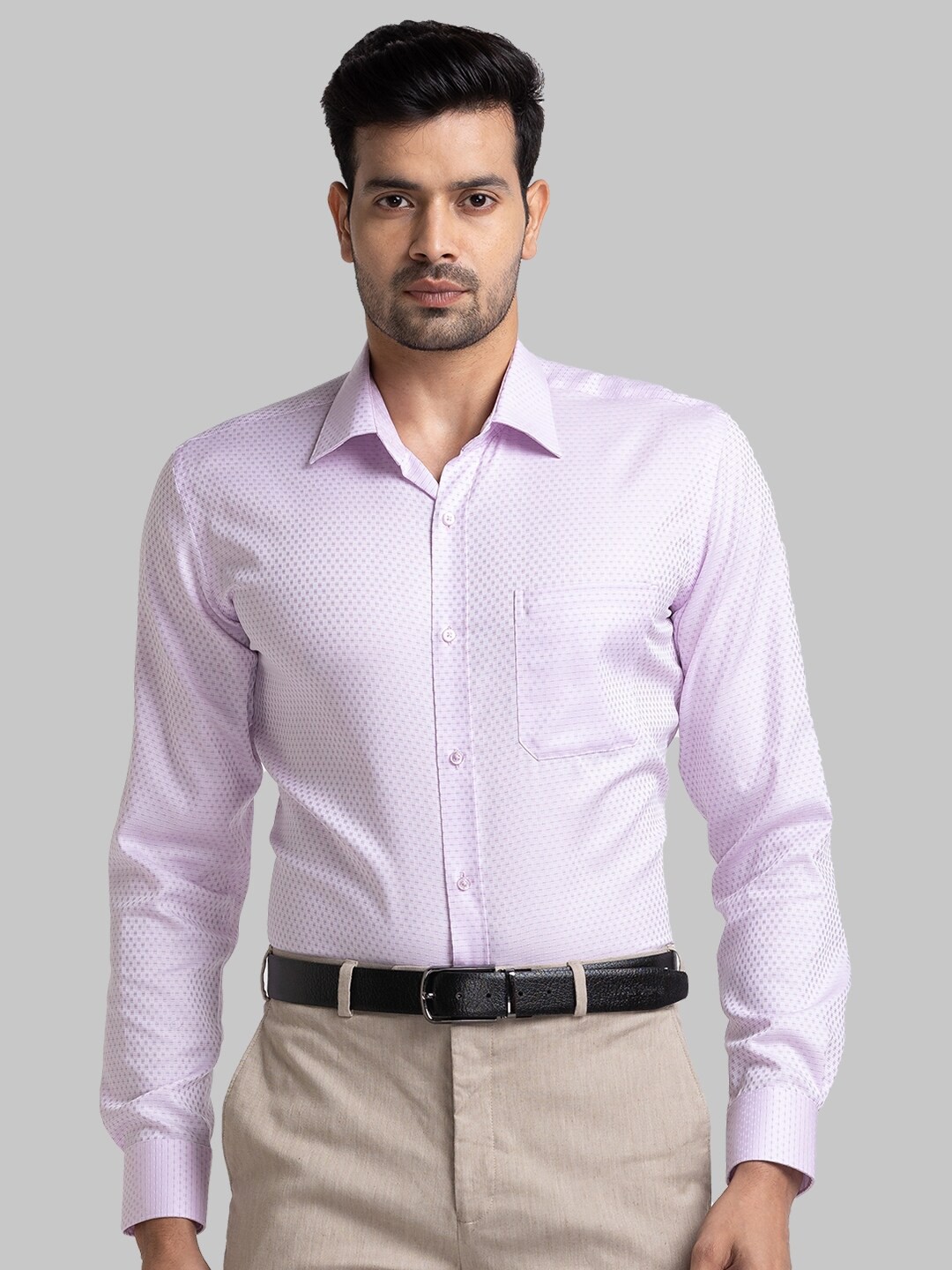

Raymond Men Self Design Contemporary Fit Pure Cotton Formal Shirts, Violet