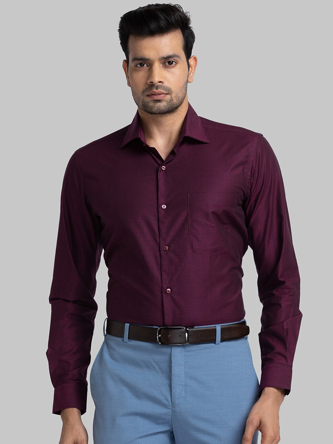 

Raymond Contemporary Fit Self Design Pure Cotton Formal Shirt, Maroon