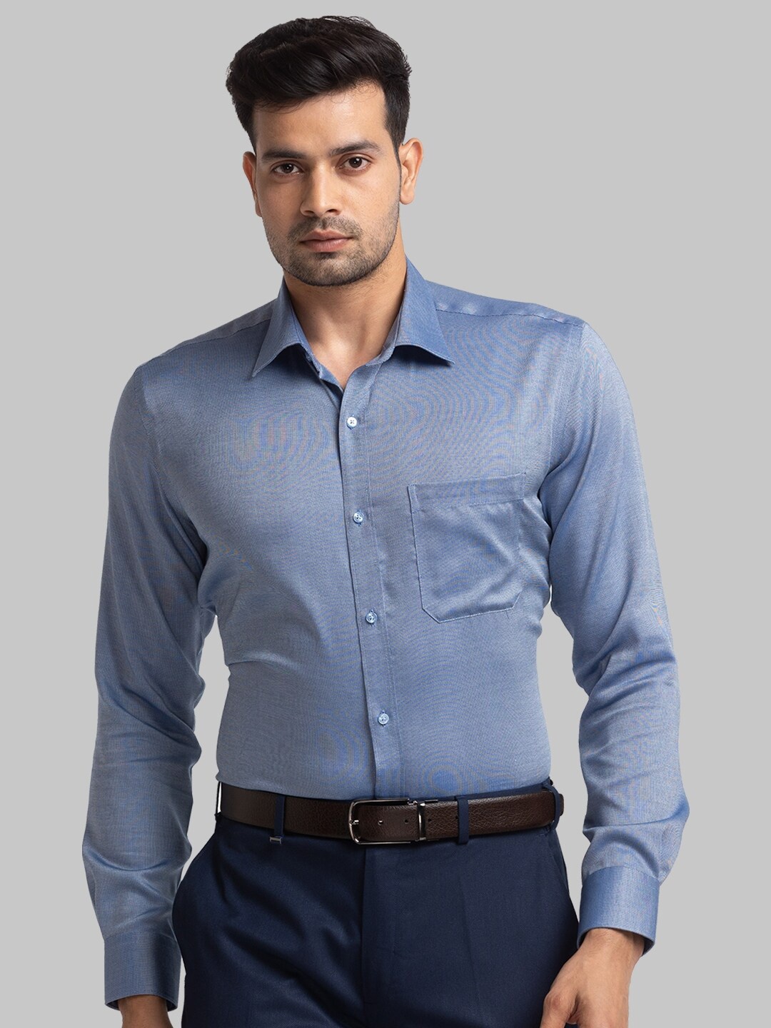 Raymond Textured Pure Cotton Contemporary Fit Organic Cotton Formal Shirt, Blue