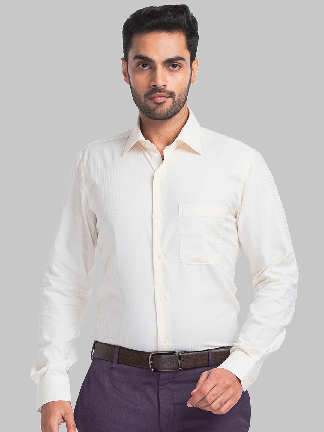 

Raymond Contemporary Fit Checked Pure Cotton Formal Shirt, Off white
