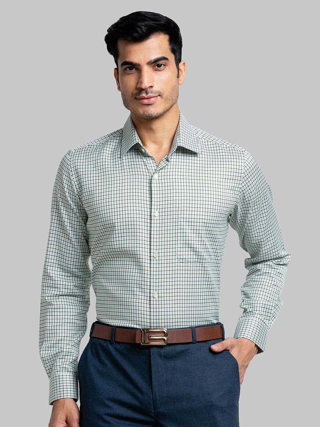 

Raymond Checked Pure Cotton Contemporary-Fit Formal Shirt, Green