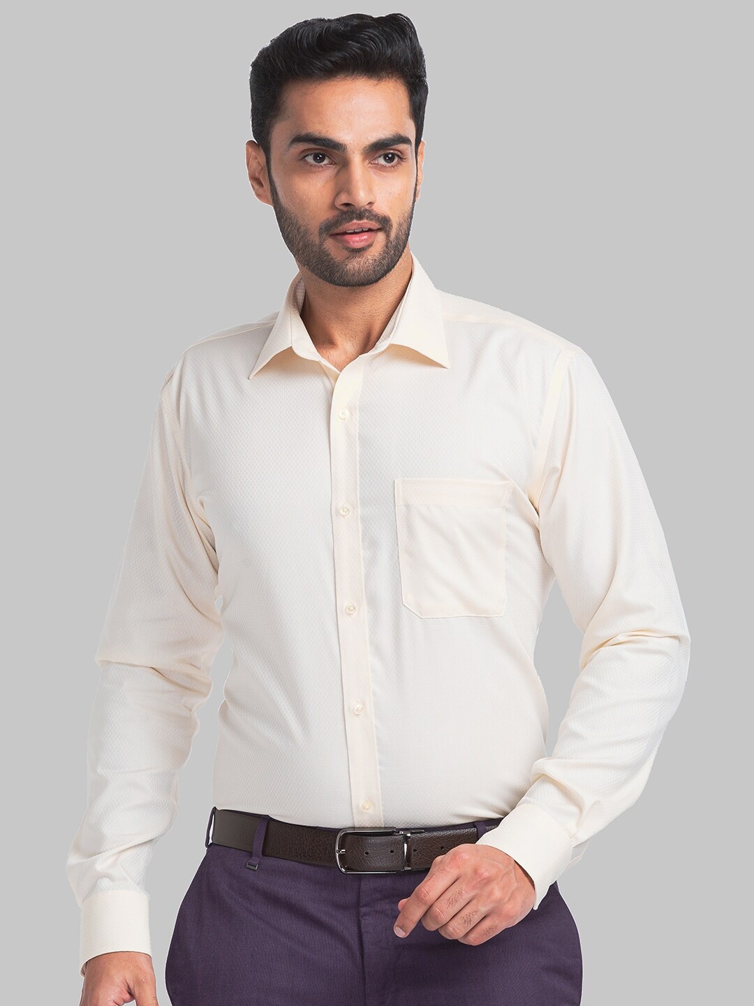 Raymond Self Design Long Sleeves Pure Cotton Formal Shirt, Off white