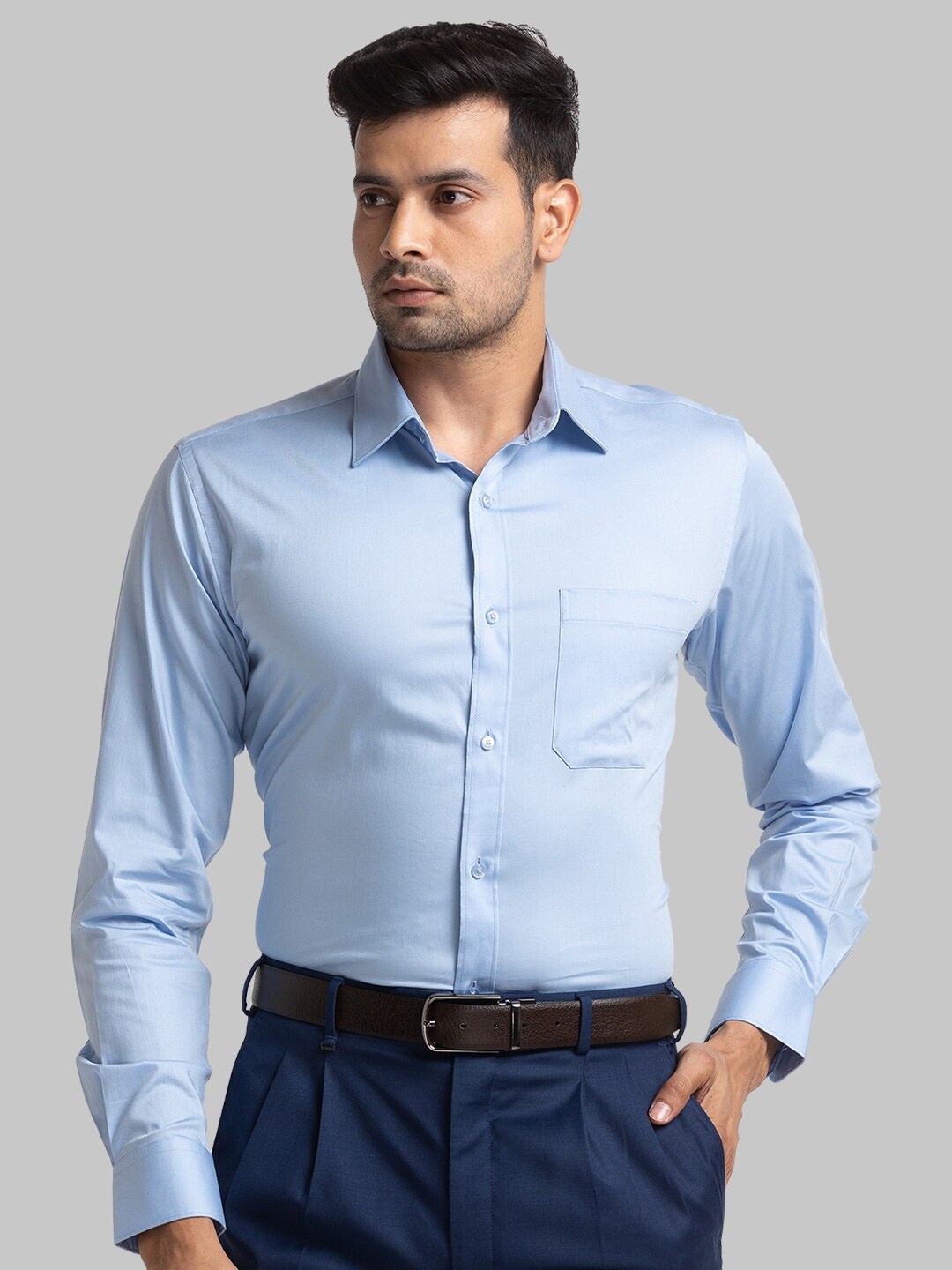 Raymond Spread Collar Slim Fit Opaque Formal Shirt, Blue