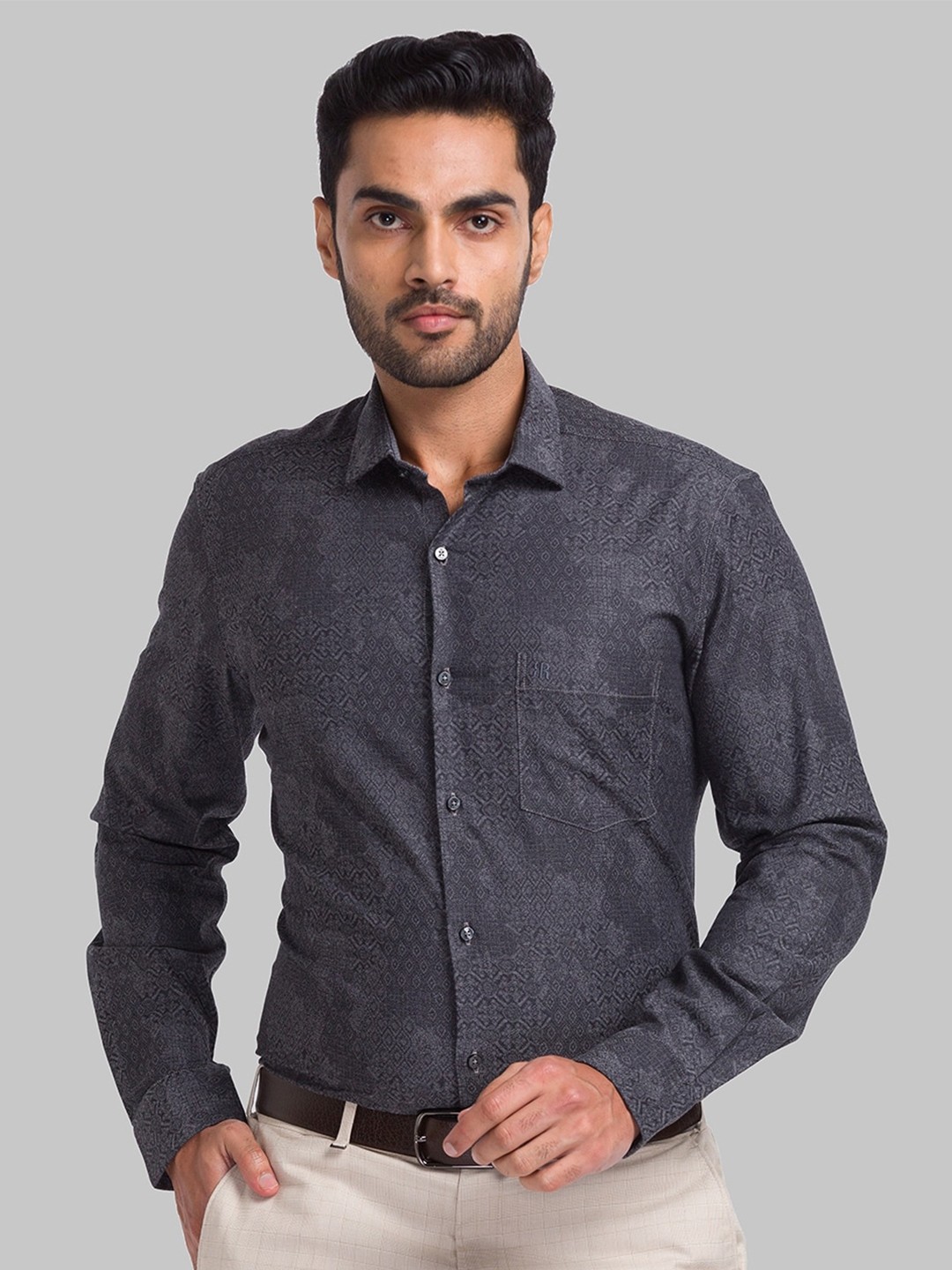 

Raymond Contemporary Fit Micro Ditsy Printed Pure Cotton Casual Shirt, Grey
