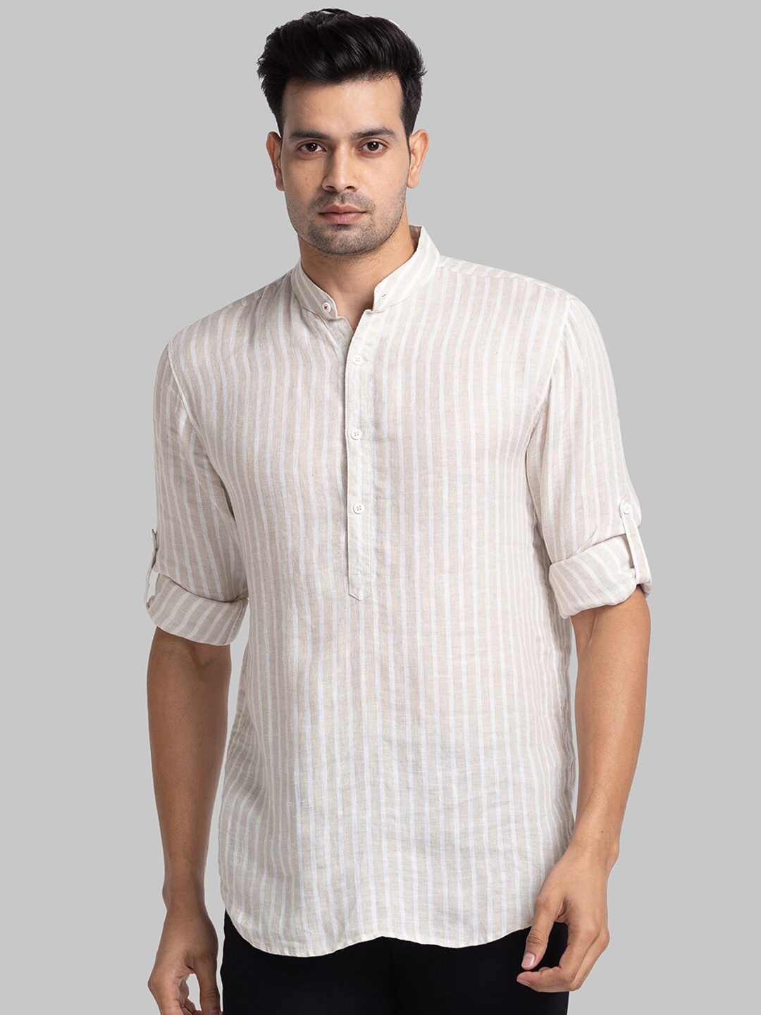 

Raymond Striped Pure Linen Contemporary-Fit Casual Shirt, Beige