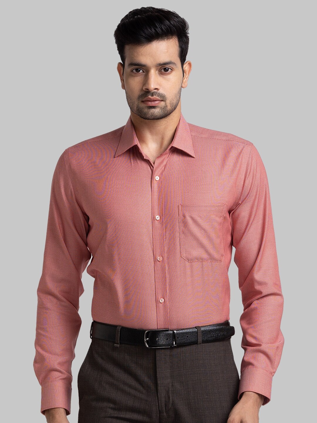 

Raymond Textured Contemporary-Fit Organic Cotton Formal Shirt, Peach
