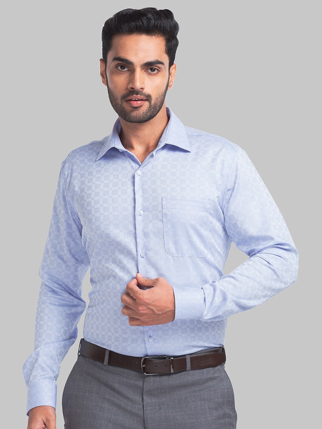 

Raymond Checked Contemporary Fit Organic Cotton Formal Shirts, Blue