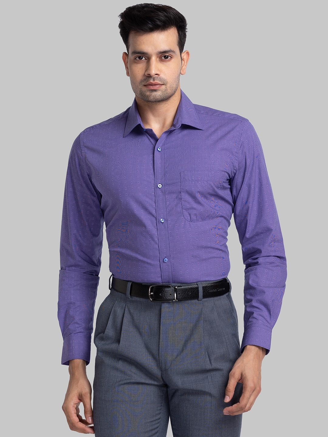 Raymond Woven-Designed Pure Cotton Slim Fit Formal Shirt, Violet