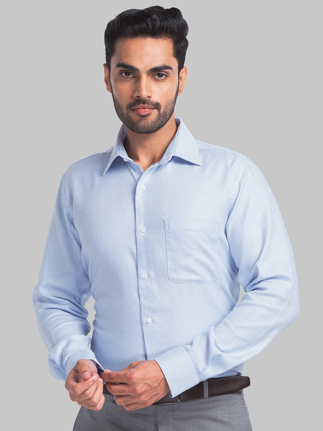 

Raymond Contemporary Fit Self-Design Pure Cotton Formal Shirt, Blue