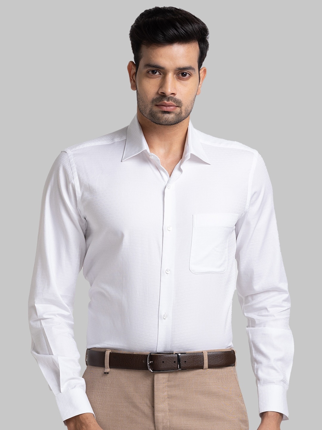 

Raymond Self Design Long Sleeves Pure Cotton Formal Shirts, White