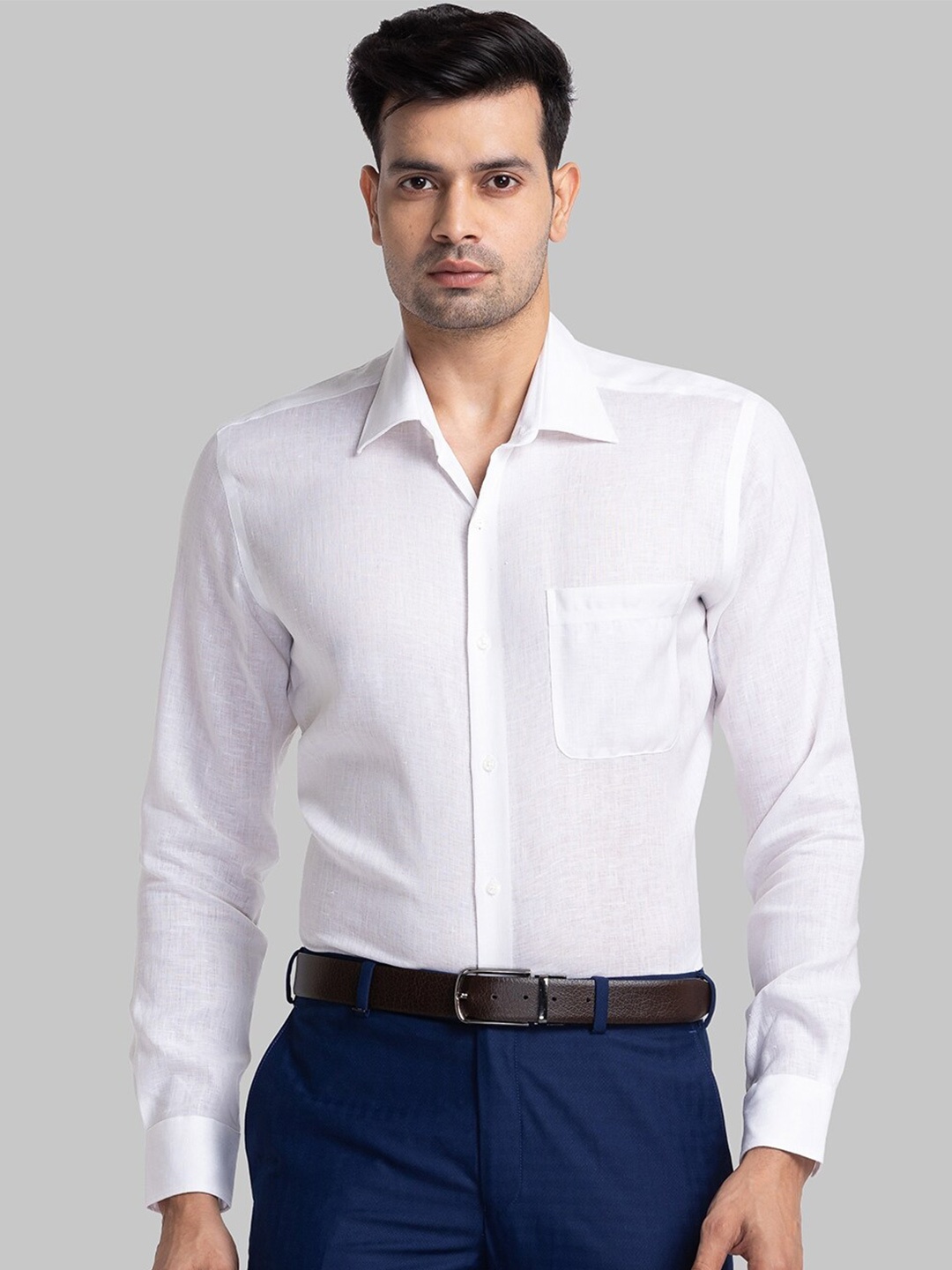 

Raymond Textured Spread Collar Contemporary Fit Linen Formal Shirt, White