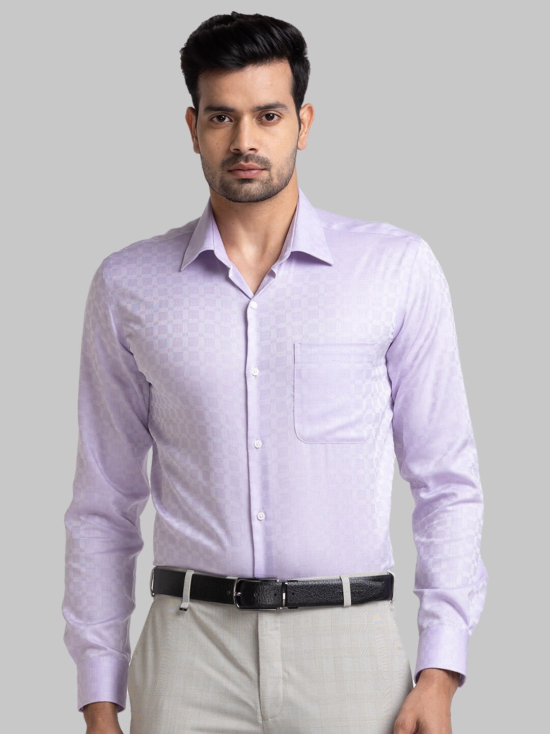 

Raymond Contemporary Fit Self Design Pure Cotton Formal Shirt, Violet