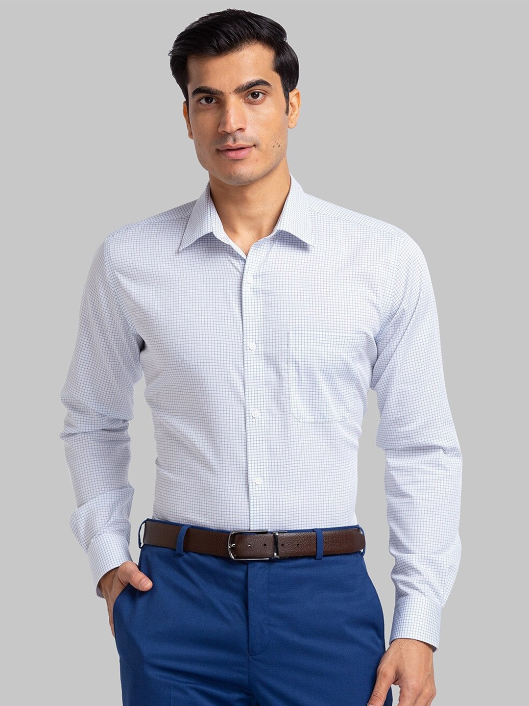 

Raymond Checked Long Sleeves Pure Cotton Formal Shirts, Blue