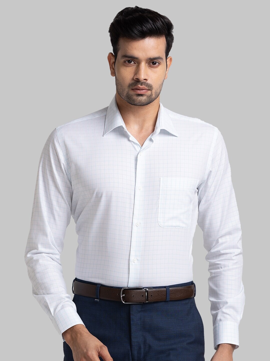 

Raymond Checked Spread Collar Contemporary Fit Organic Cotton Formal Shirt, Sea green